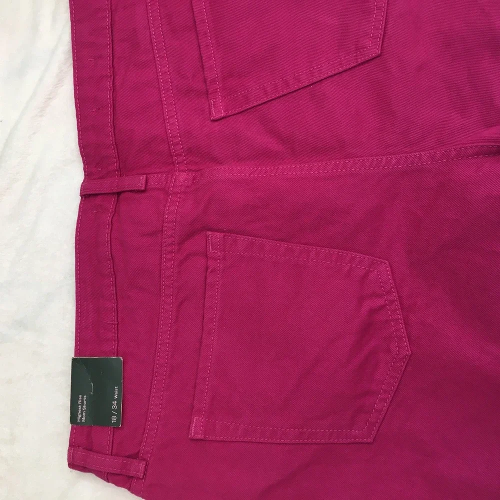Wild Fable Mom Shorts Women 18‎ Pink NEW Highest Rise Cuffed Denim YR9260